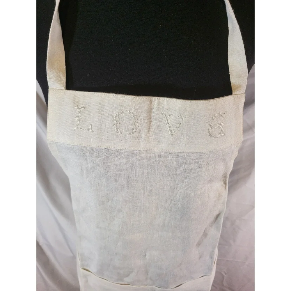 Williams Sonoma 100% linen Ivory apron with pocket cottagecore prairie Embroider